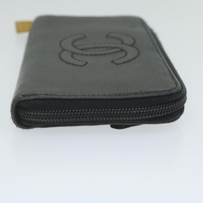 CHANEL Long Wallet Caviar Skin Black CC bs11198