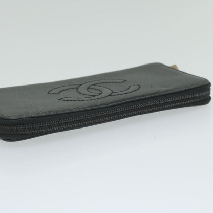CHANEL Long Wallet Caviar Skin Black CC bs11198