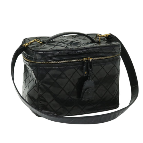 CHANEL Vanity Cosmetic Pouch Patent leather 2way Black CC bs11283