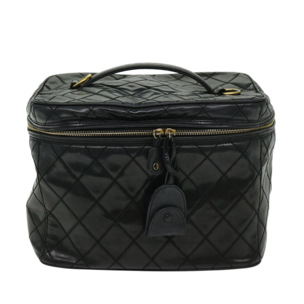 CHANEL Vanity Cosmetic Pouch Patent leather 2way Black CC bs11283