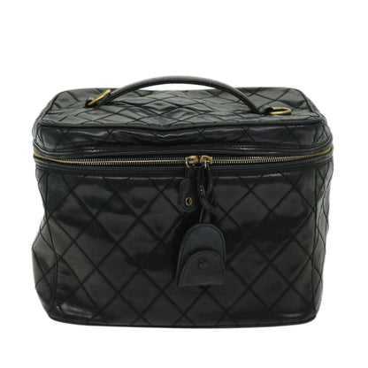 CHANEL Vanity Cosmetic Pouch Patent leather 2way Black CC bs11283