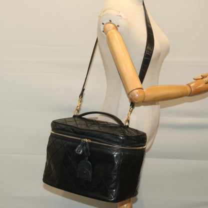 CHANEL Vanity Cosmetic Pouch Patent leather 2way Black CC bs11283