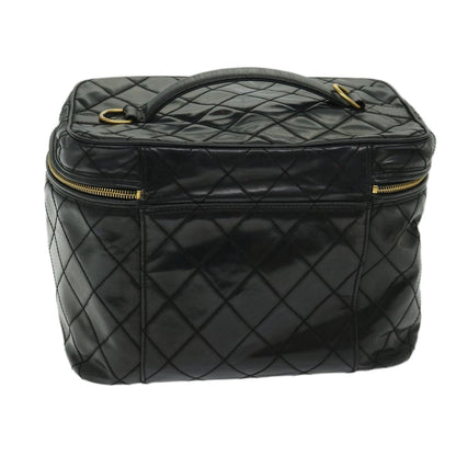 CHANEL Vanity Cosmetic Pouch Patent leather 2way Black CC bs11283