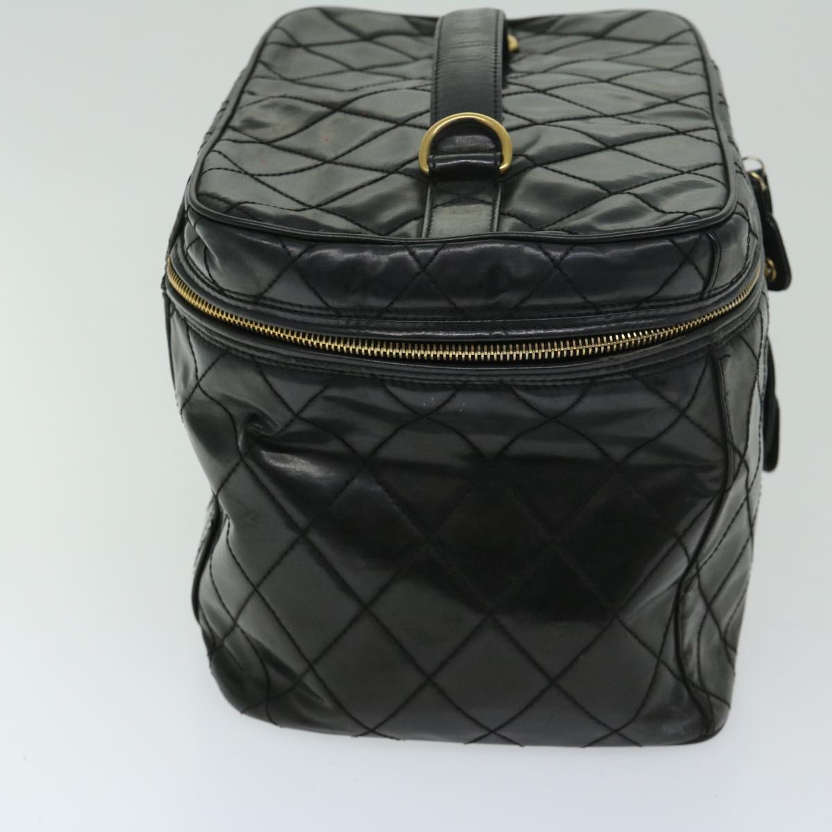 CHANEL Vanity Cosmetic Pouch Patent leather 2way Black CC bs11283