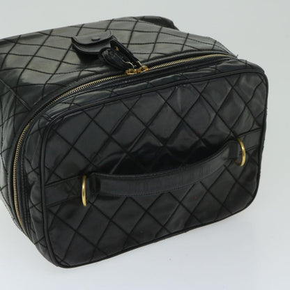 CHANEL Vanity Cosmetic Pouch Patent leather 2way Black CC bs11283