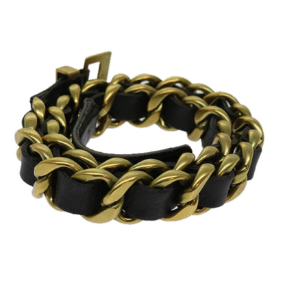 CHANEL Belt Leather 25.6""""""""-27.6"""""""" Gold Tone Black CC bs11333