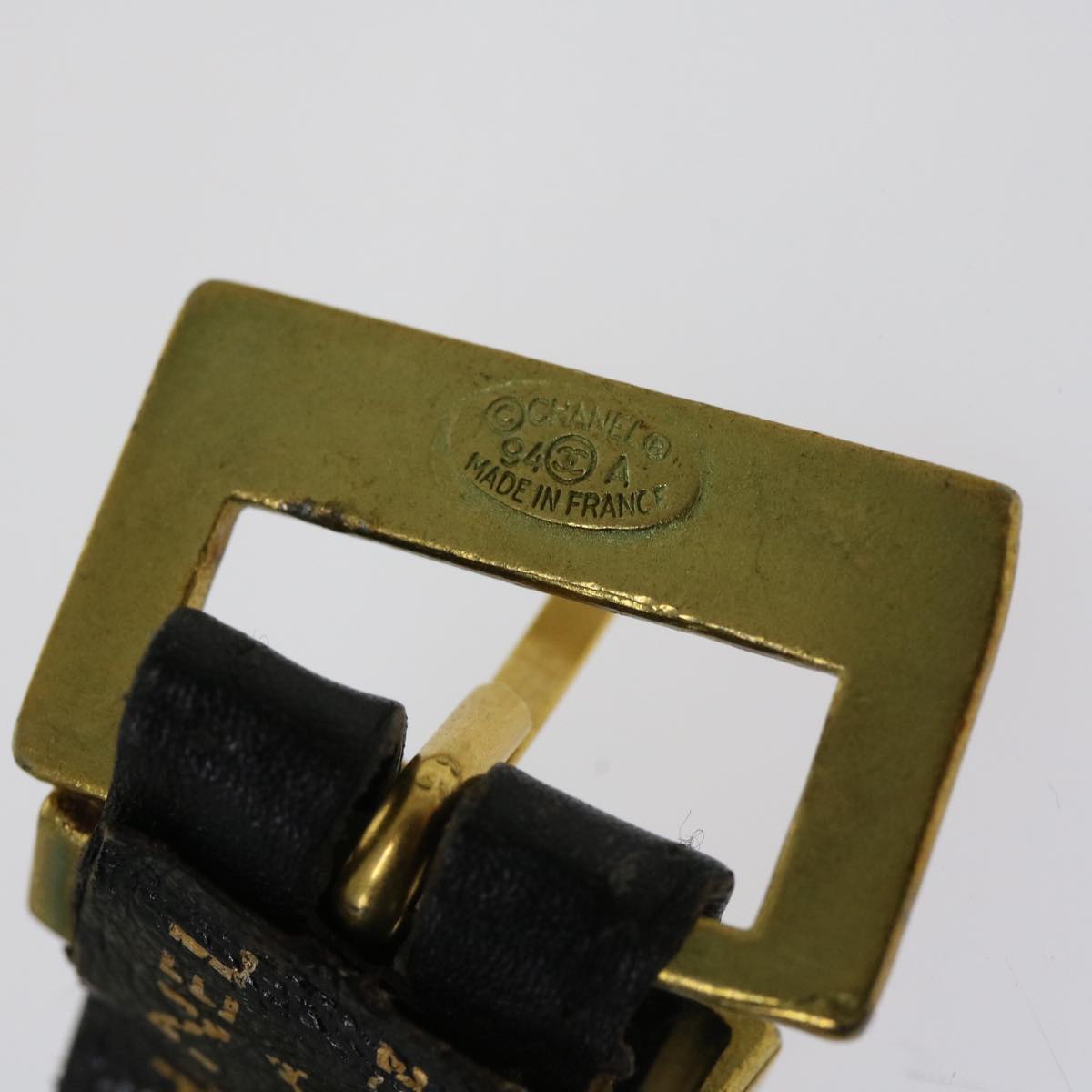 CHANEL Belt Leather 25.6""""""""-27.6"""""""" Gold Tone Black CC bs11333
