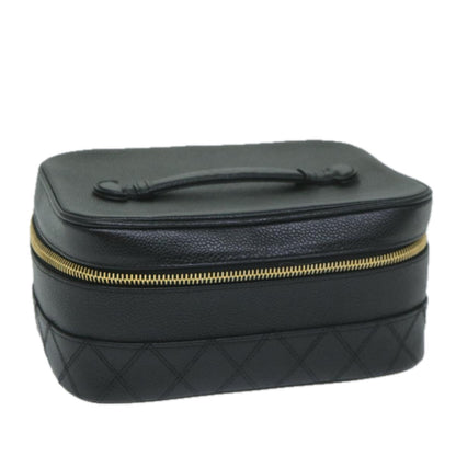 CHANEL Vanity Cosmetic Pouch Caviar Skin Black CC bs11563