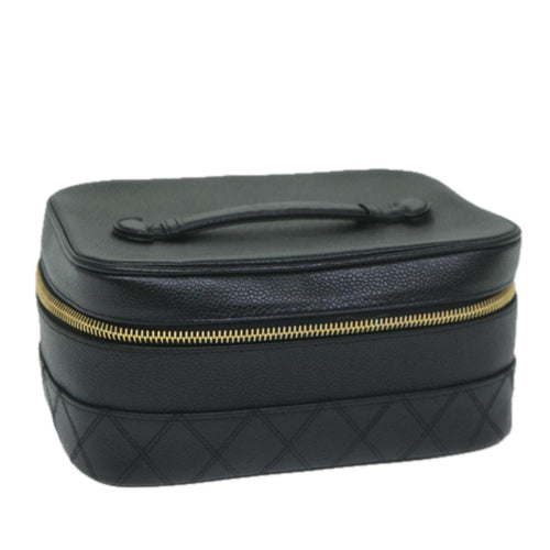 CHANEL Vanity Cosmetic Pouch Caviar Skin Black CC bs11563