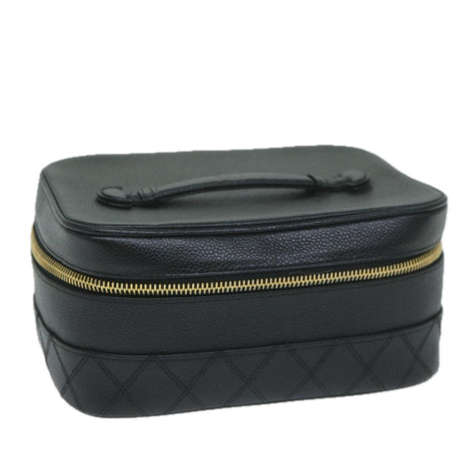 CHANEL Vanity Cosmetic Pouch Caviar Skin Black CC bs11563