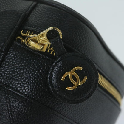 CHANEL Vanity Cosmetic Pouch Caviar Skin Black CC bs11563