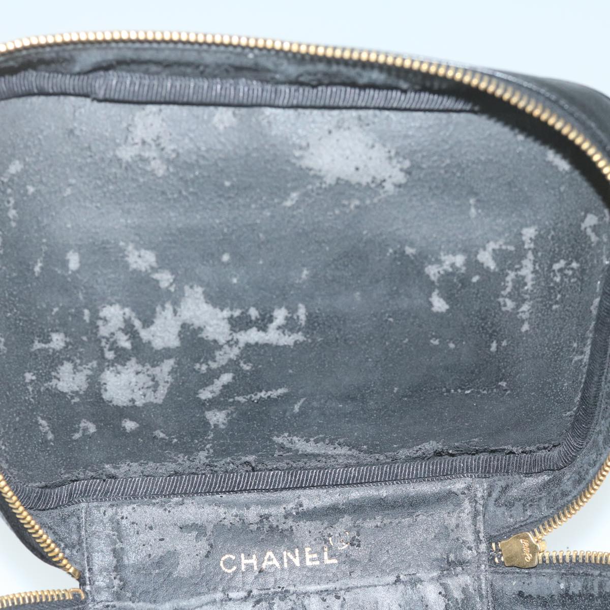 CHANEL Vanity Cosmetic Pouch Caviar Skin Black CC bs11563