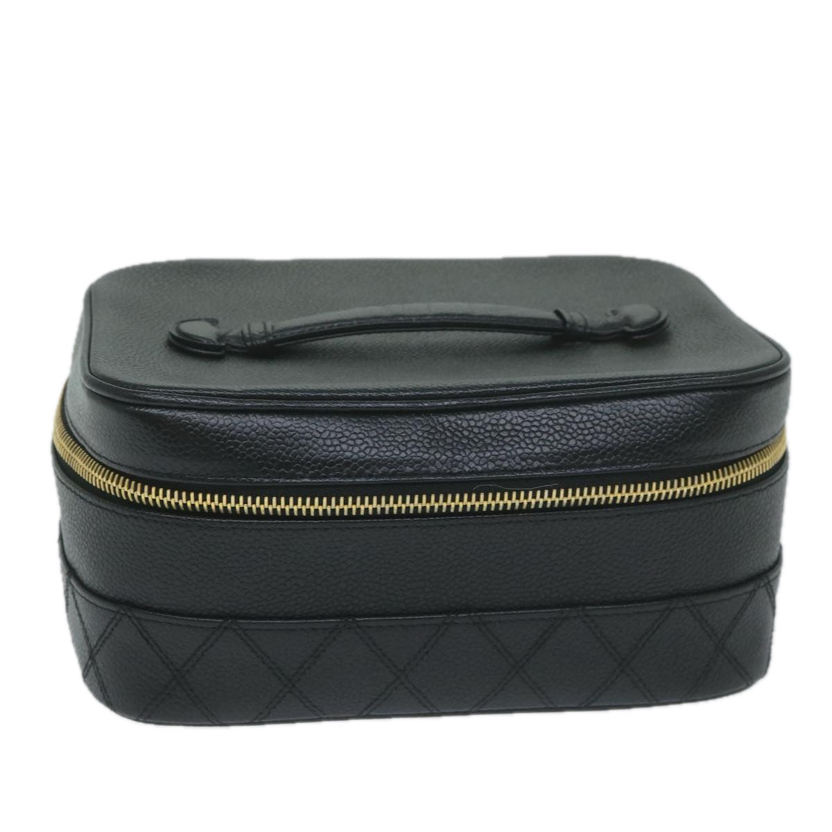 CHANEL Vanity Cosmetic Pouch Caviar Skin Black CC bs11563