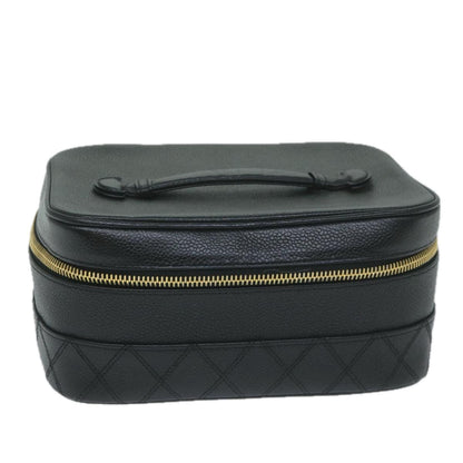 CHANEL Vanity Cosmetic Pouch Caviar Skin Black CC bs11563