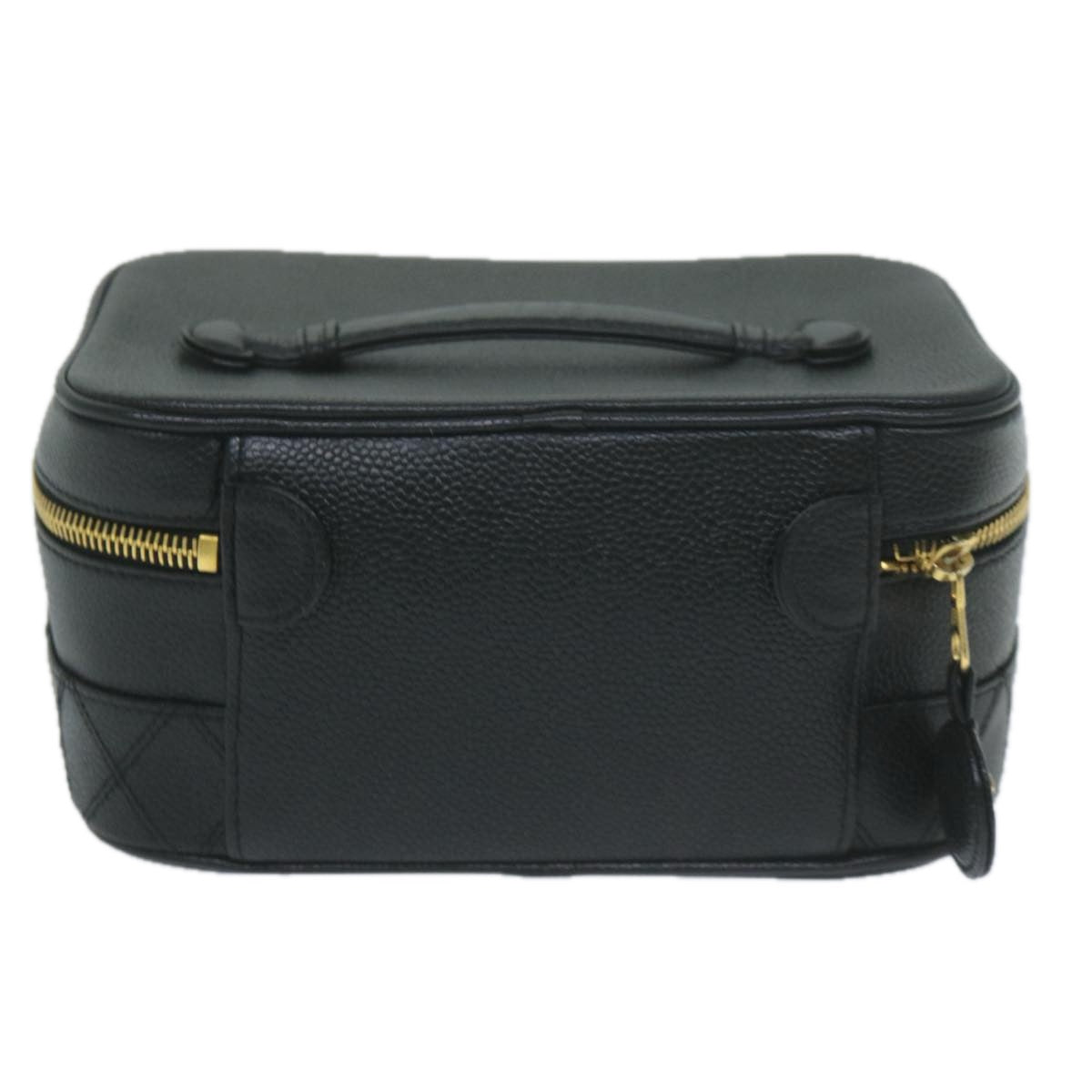 CHANEL Vanity Cosmetic Pouch Caviar Skin Black CC bs11563