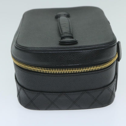 CHANEL Vanity Cosmetic Pouch Caviar Skin Black CC bs11563