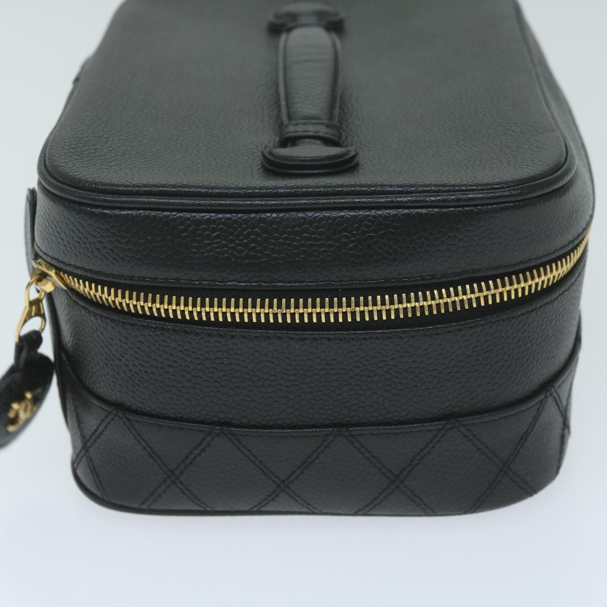 CHANEL Vanity Cosmetic Pouch Caviar Skin Black CC bs11563