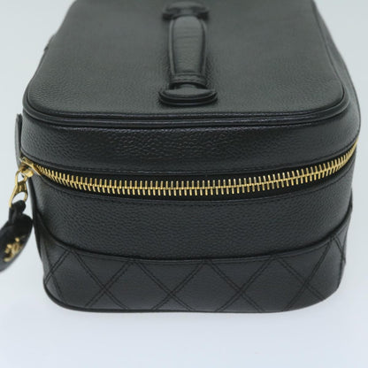 CHANEL Vanity Cosmetic Pouch Caviar Skin Black CC bs11563