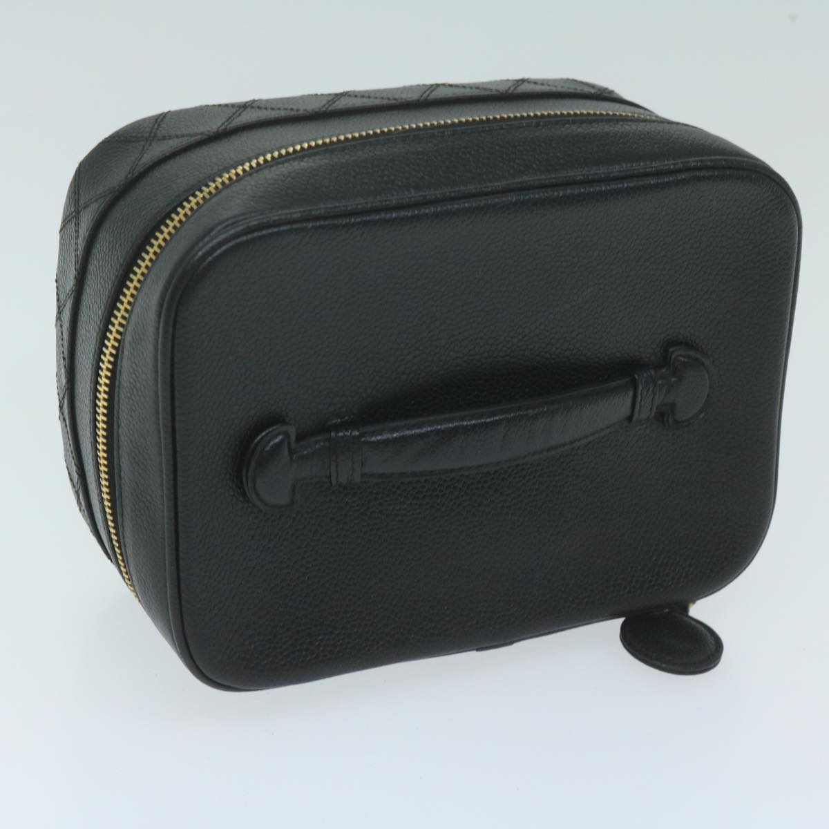 CHANEL Vanity Cosmetic Pouch Caviar Skin Black CC bs11563