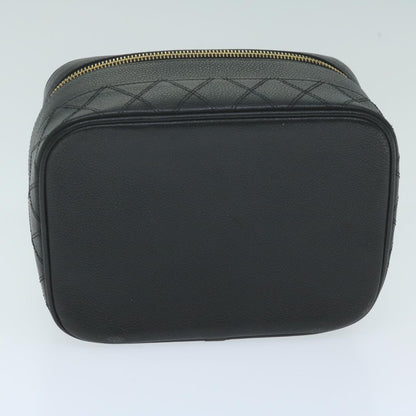 CHANEL Vanity Cosmetic Pouch Caviar Skin Black CC bs11563