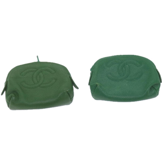 CHANEL Pouch Caviar Skin 2Set Green CC bs11757