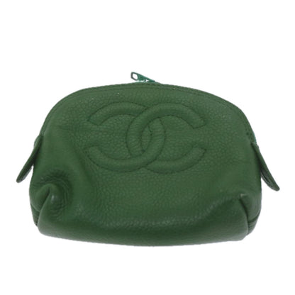CHANEL Pouch Caviar Skin 2Set Green CC bs11757