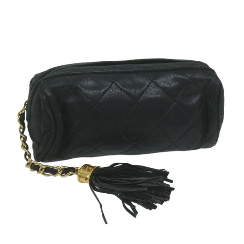 CHANEL Pouch Lamb Skin Black CC bs11890