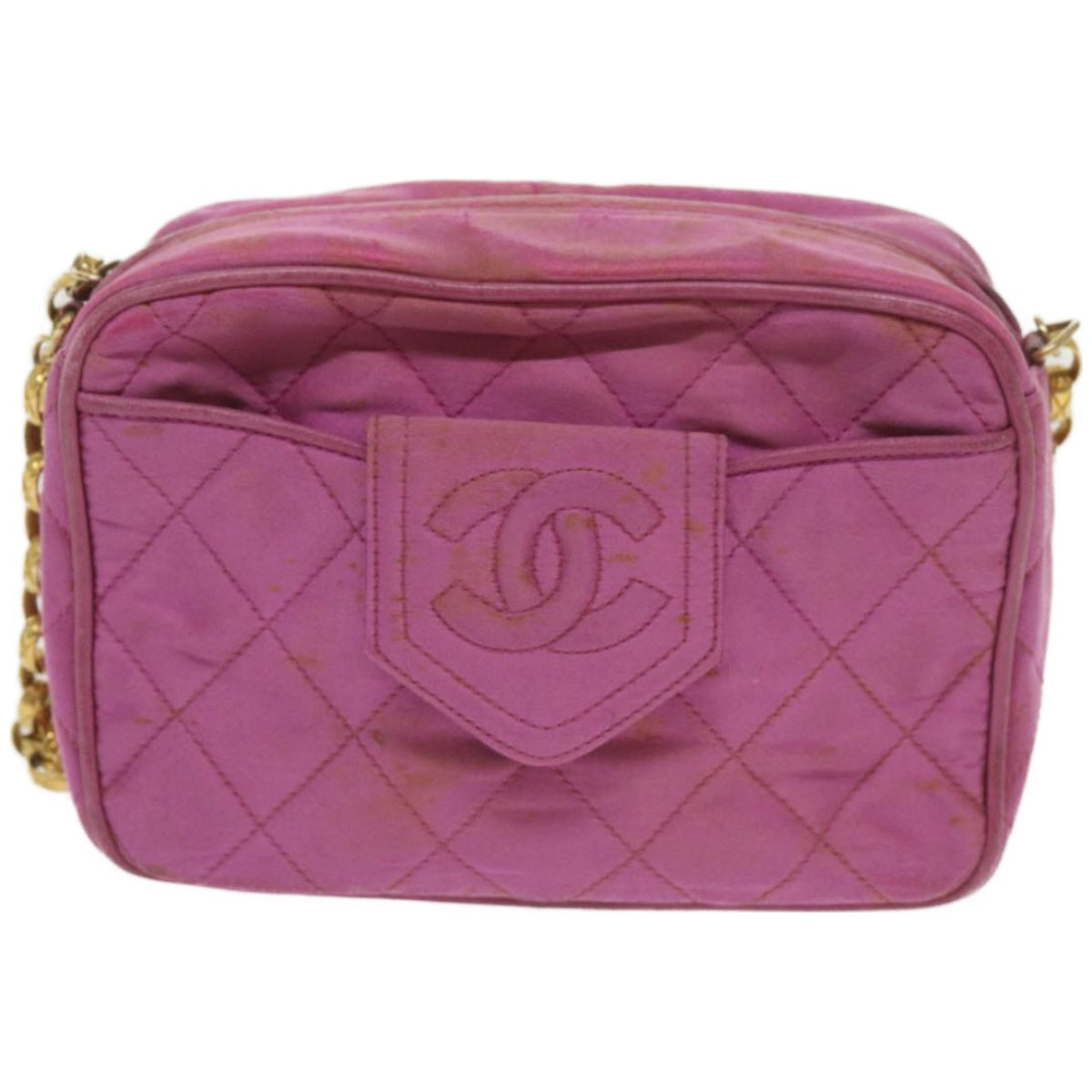 CHANEL Chain Shoulder Bag Satin Pink CC bs12068