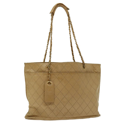 CHANEL Chain Shoulder Bag Leather Beige CC bs12132