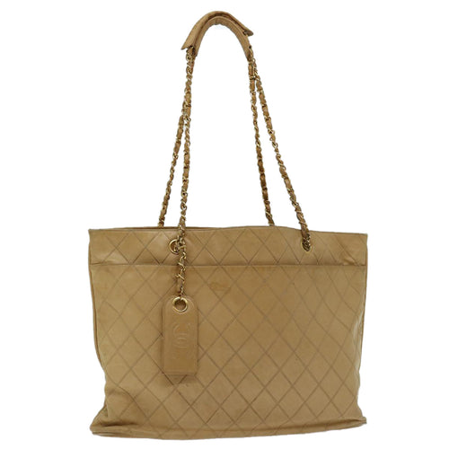 CHANEL Chain Shoulder Bag Leather Beige CC bs12132