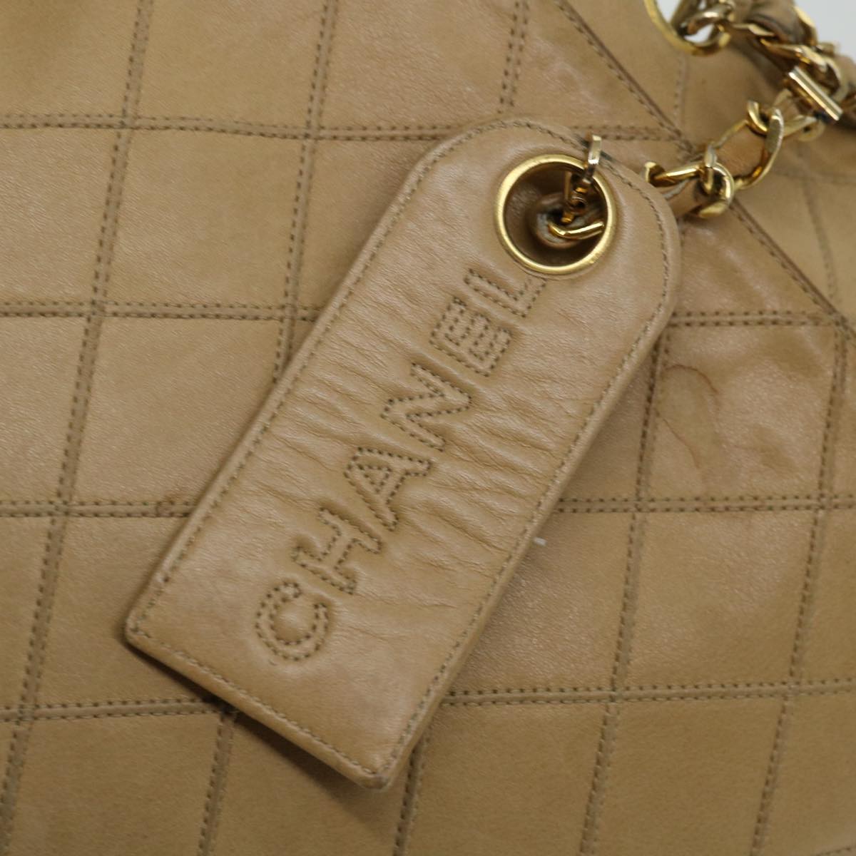CHANEL Chain Shoulder Bag Leather Beige CC bs12132