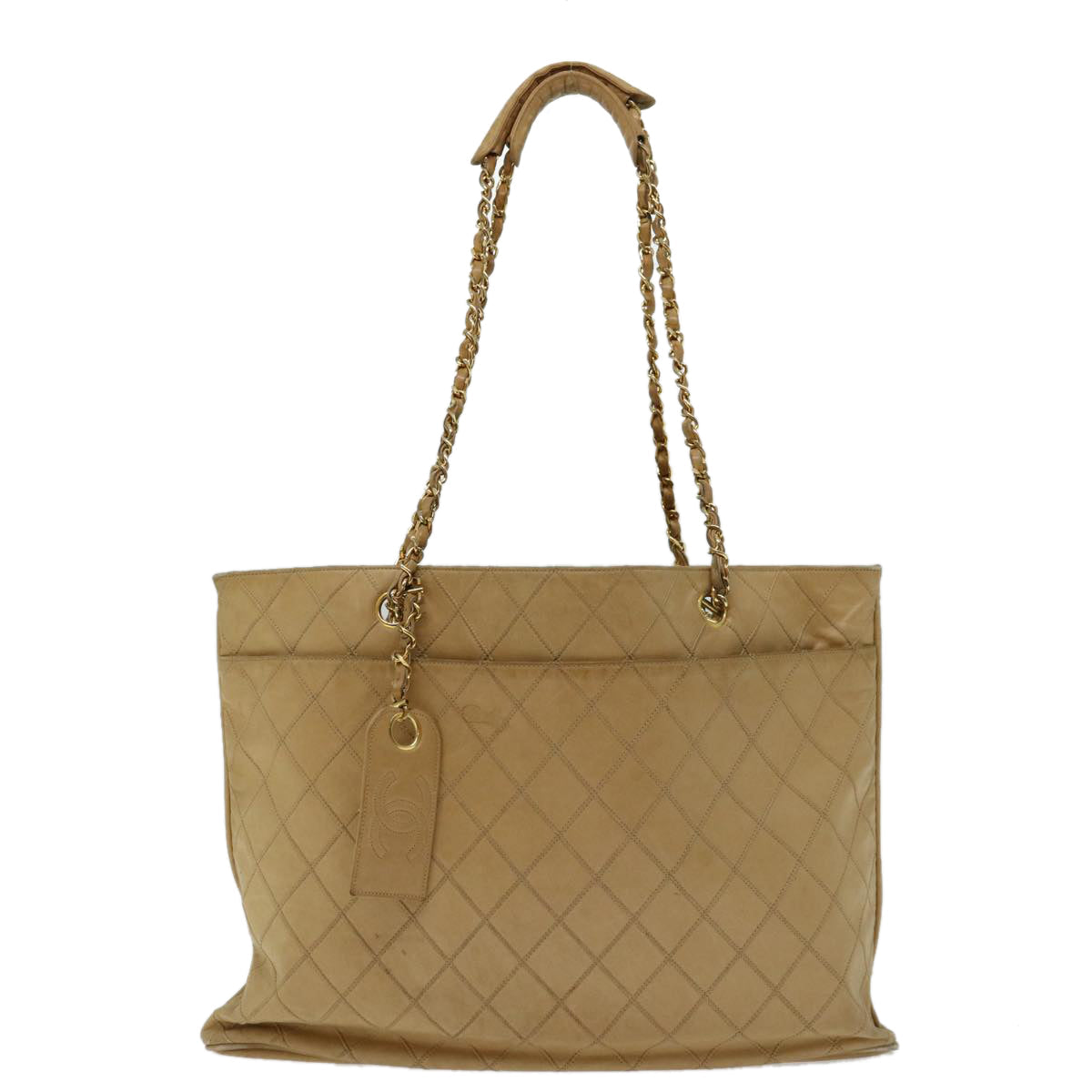 CHANEL Chain Shoulder Bag Leather Beige CC bs12132