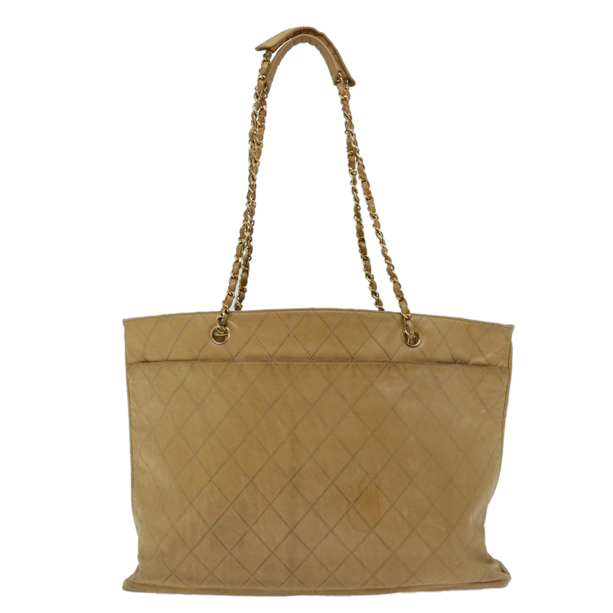 CHANEL Chain Shoulder Bag Leather Beige CC bs12132