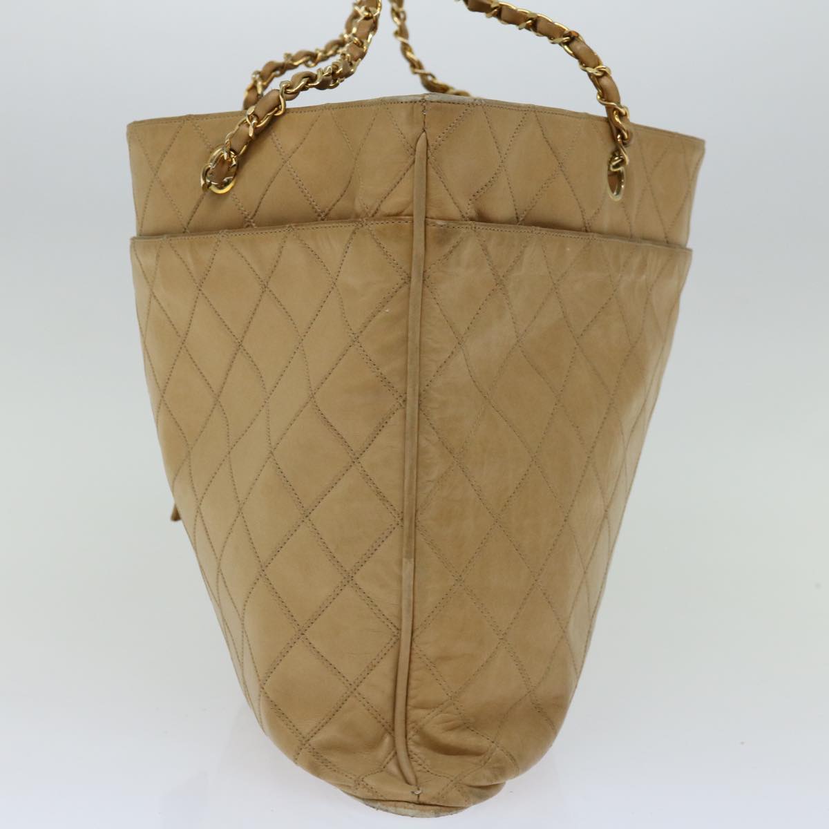 CHANEL Chain Shoulder Bag Leather Beige CC bs12132