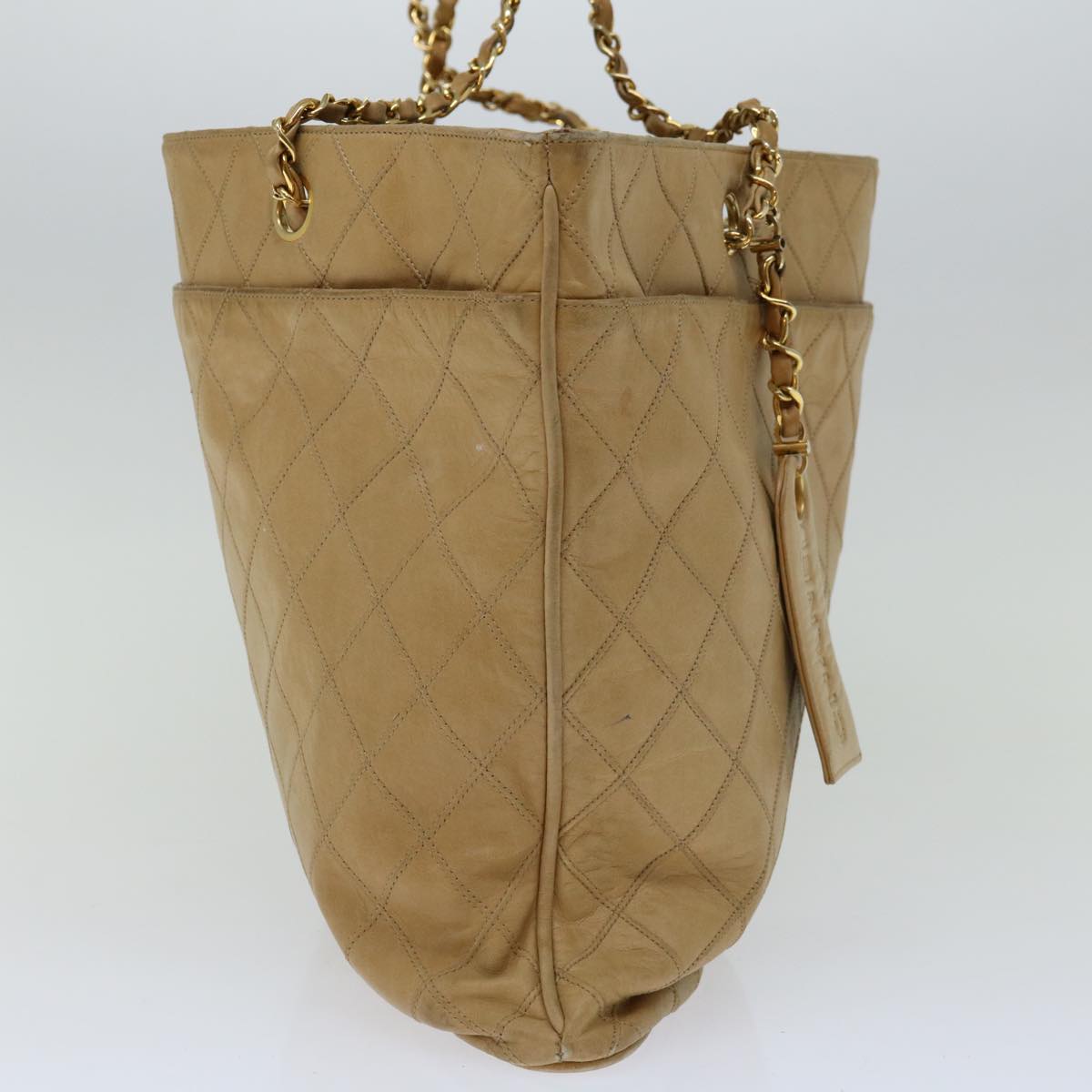 CHANEL Chain Shoulder Bag Leather Beige CC bs12132