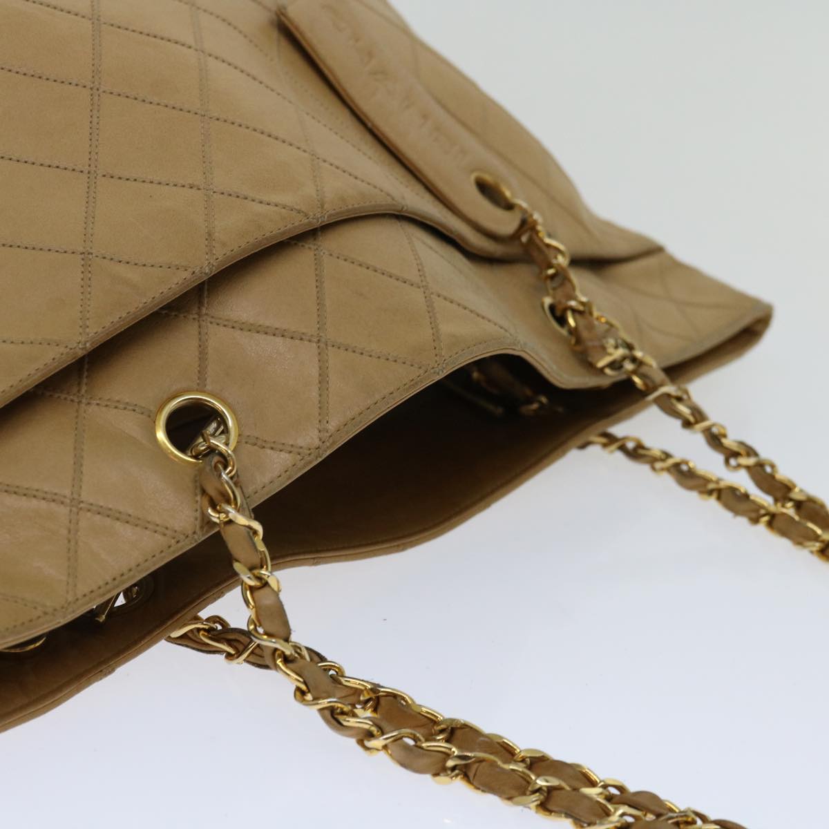 CHANEL Chain Shoulder Bag Leather Beige CC bs12132