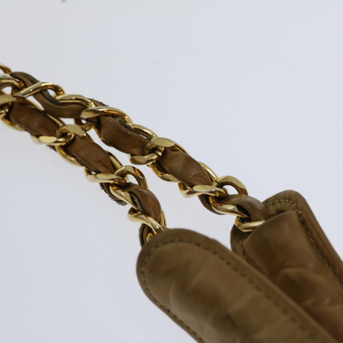 CHANEL Chain Shoulder Bag Leather Beige CC bs12132
