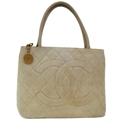 CHANEL Tote Bag Lamb Skin Beige CC bs12535