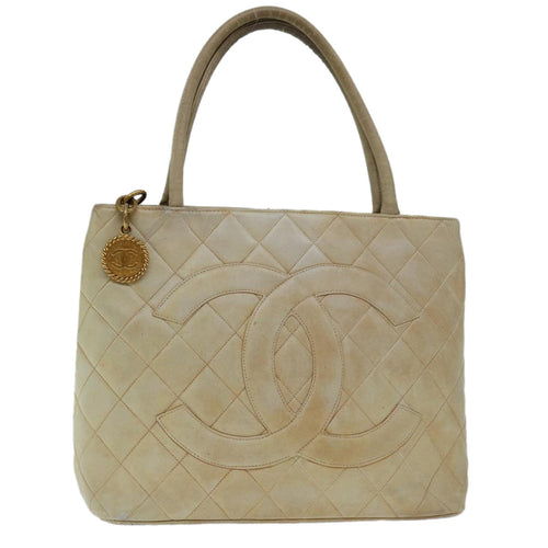 CHANEL Tote Bag Lamb Skin Beige CC bs12535