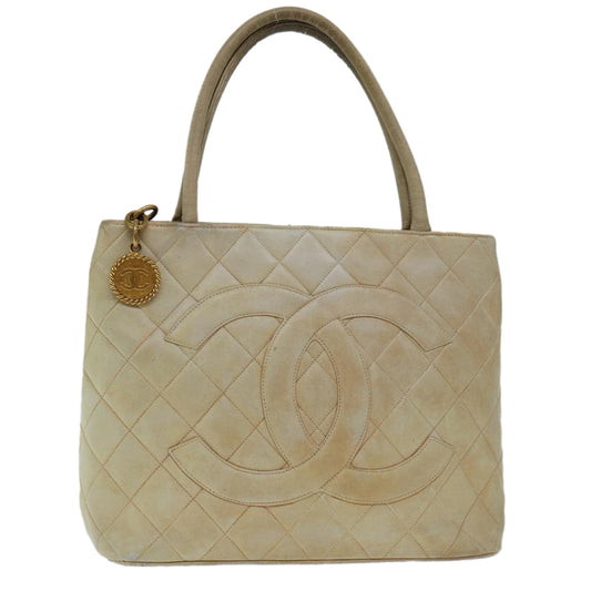 CHANEL Tote Bag Lamb Skin Beige CC bs12535