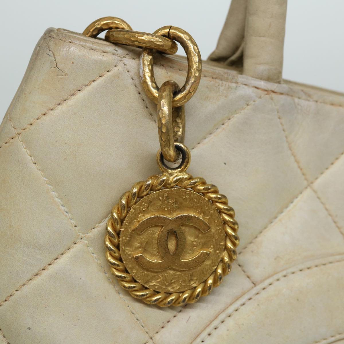 CHANEL Tote Bag Lamb Skin Beige CC bs12535