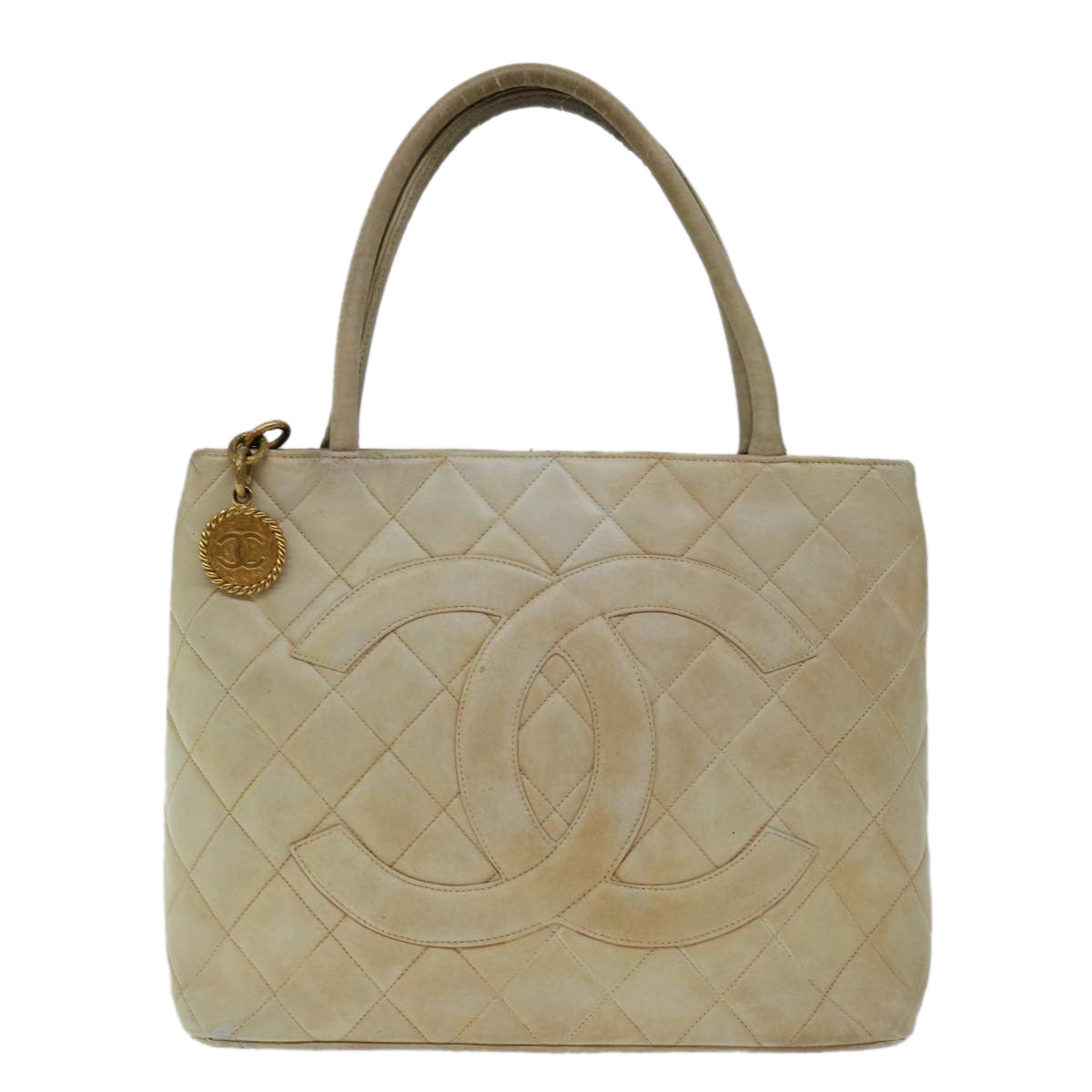 CHANEL Tote Bag Lamb Skin Beige CC bs12535
