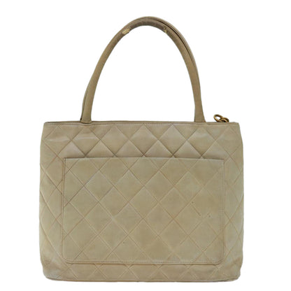 CHANEL Tote Bag Lamb Skin Beige CC bs12535