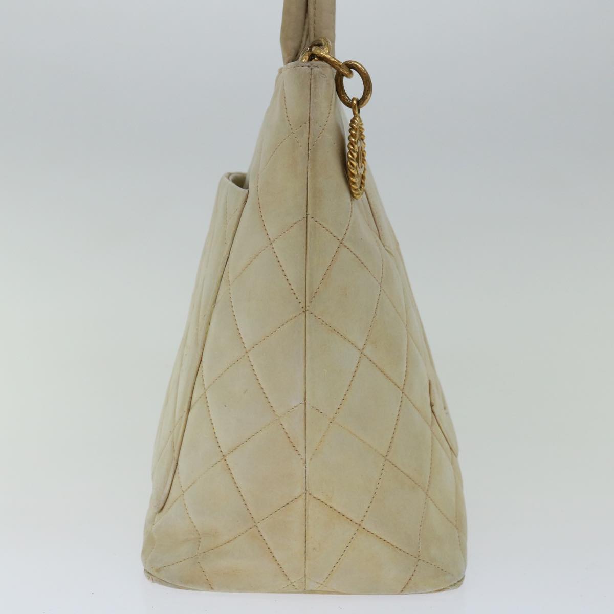 CHANEL Tote Bag Lamb Skin Beige CC bs12535