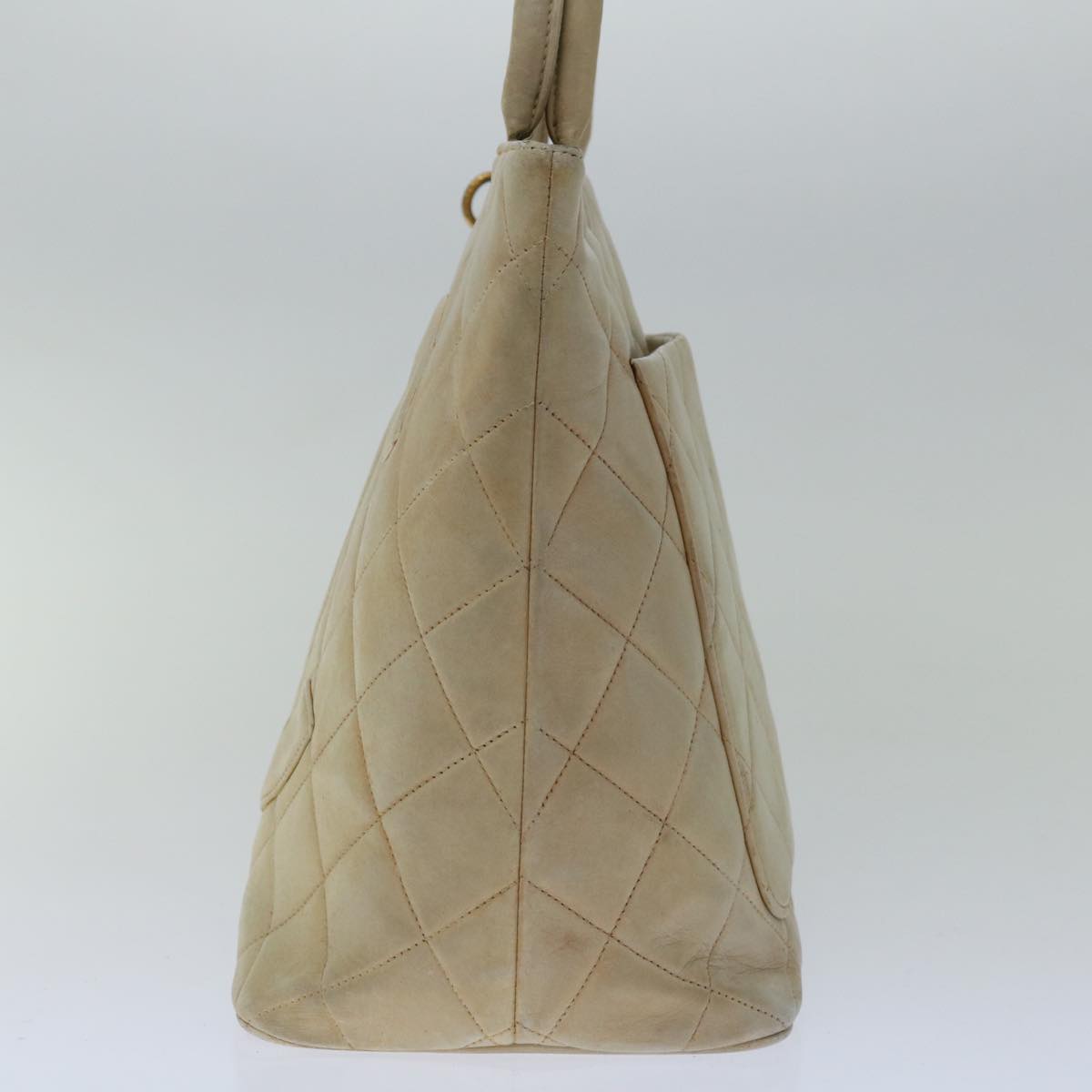CHANEL Tote Bag Lamb Skin Beige CC bs12535