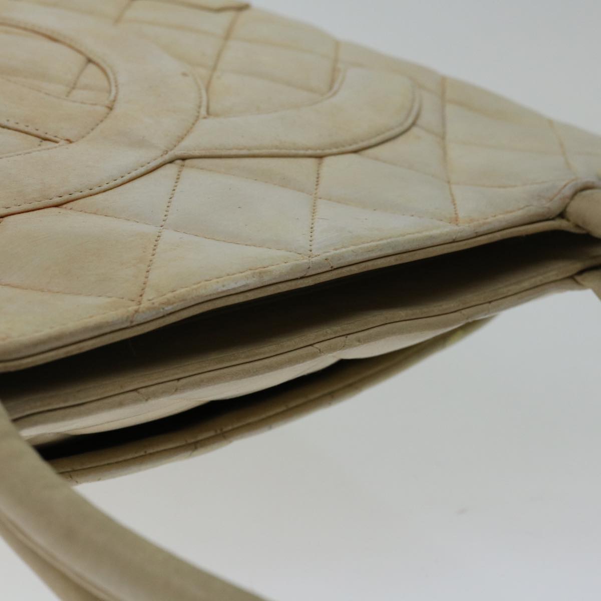 CHANEL Tote Bag Lamb Skin Beige CC bs12535