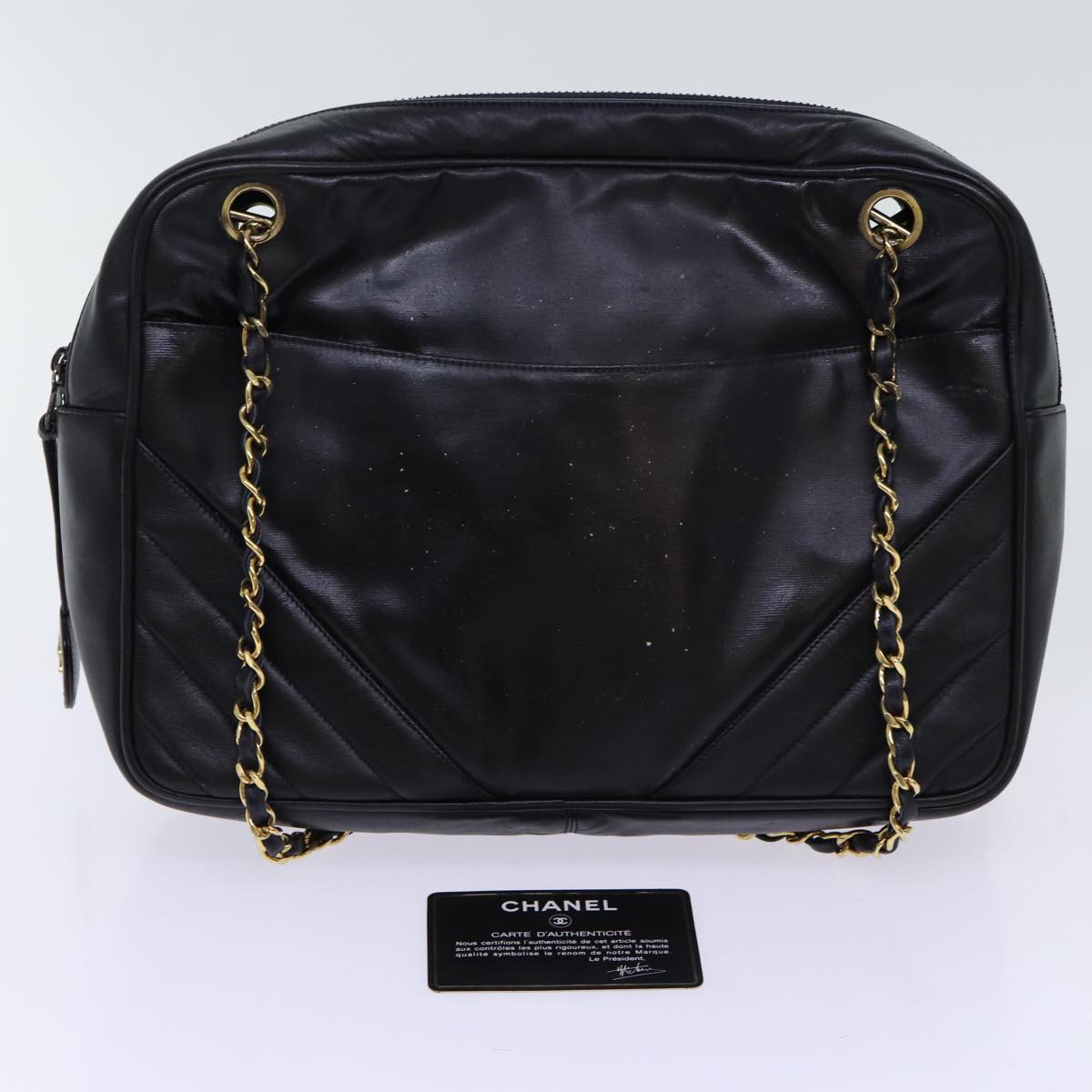 CHANEL Matelasse Chain Shoulder Bag Leather Black CC bs13119