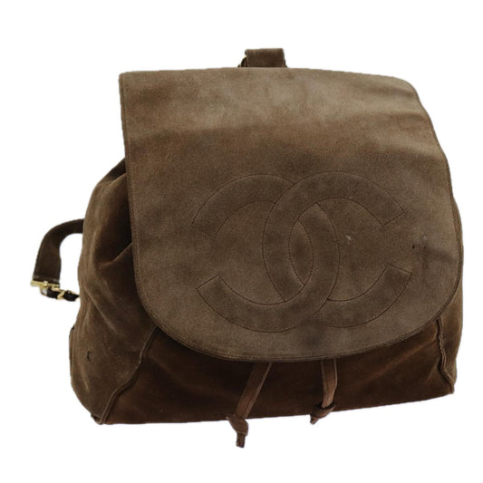 CHANEL COCO Mark Backpack Suede Brown CC bs13597