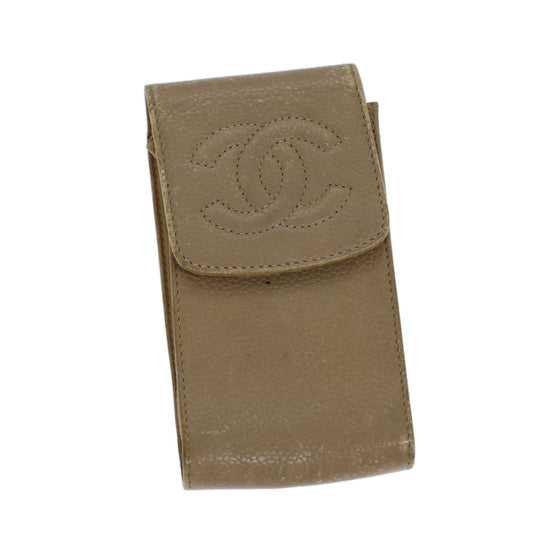 CHANEL COCO Mark Pen Case Caviar Skin Beige CC bs13887