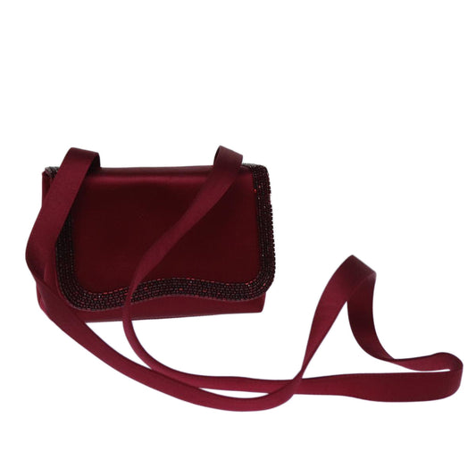 CHANEL Shoulder Bag Satin Red CC bs13944